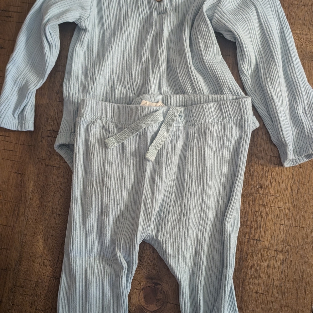 Light Blue Ribbed Baby Outfit
